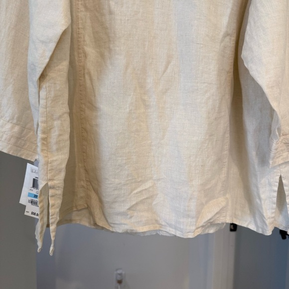 JM Collection 100% Linen Cream Gold Button Down Long Sleeve Blouse Sz 20W NWT - Picture 12 of 12